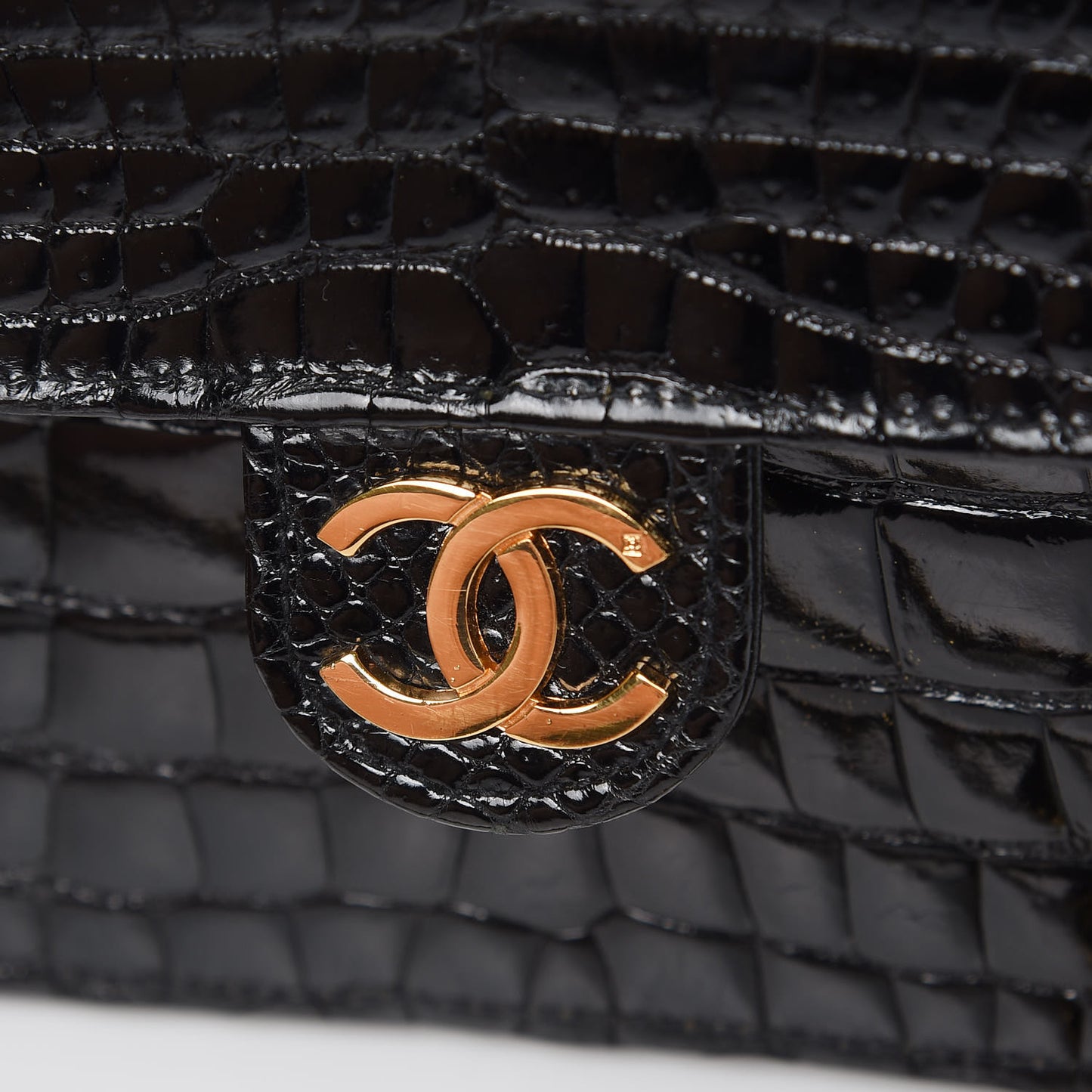 Shiny Crocodile Small Single Flap Black