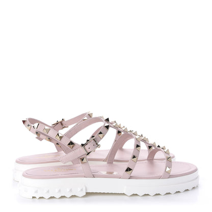 Valentino Garavani Calfskin Bedrock Rockstud Ankle Flat Sandals 39 Rose Quartz 4 of 10