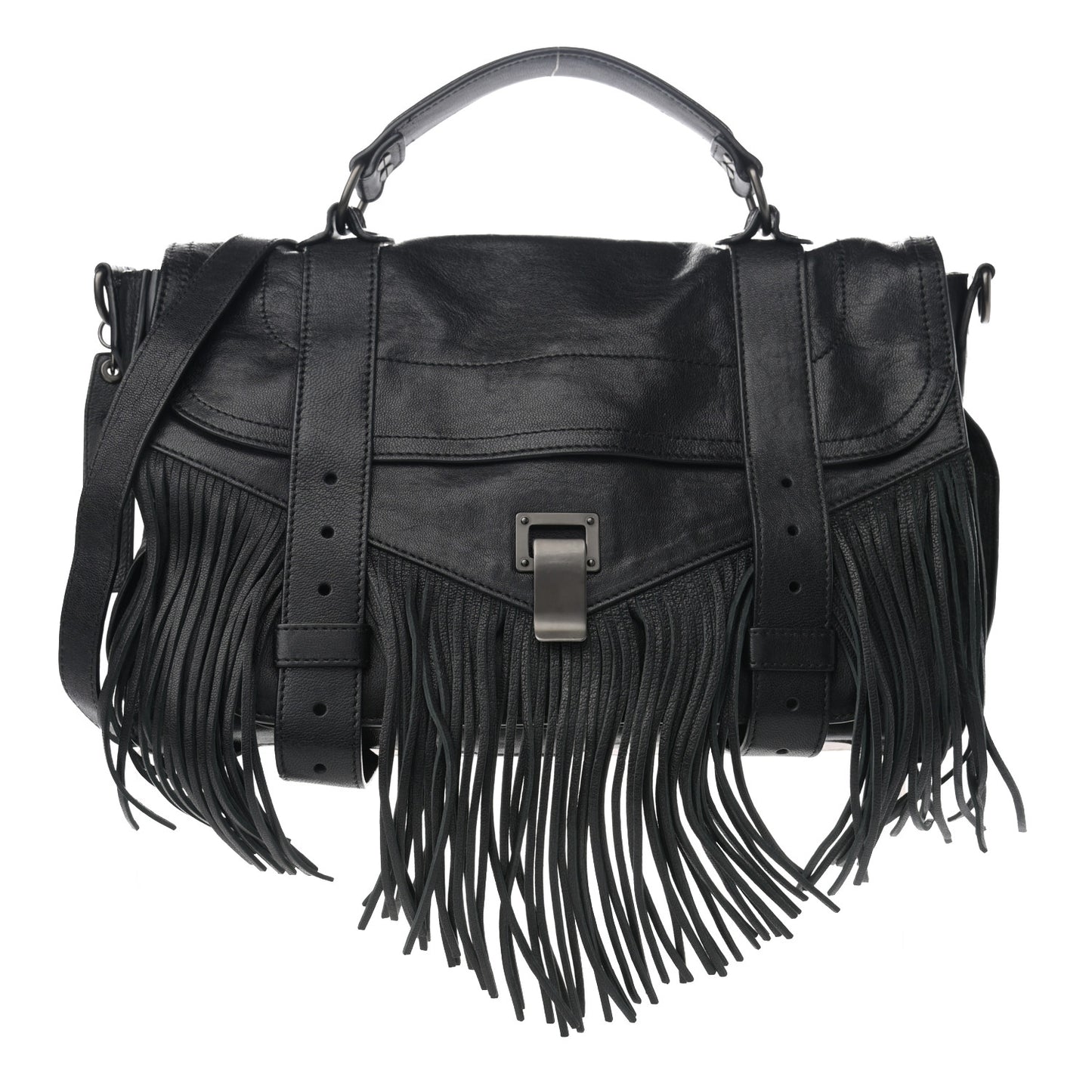 Lambskin Tiny Fringe Lux PS1 Satchel Black