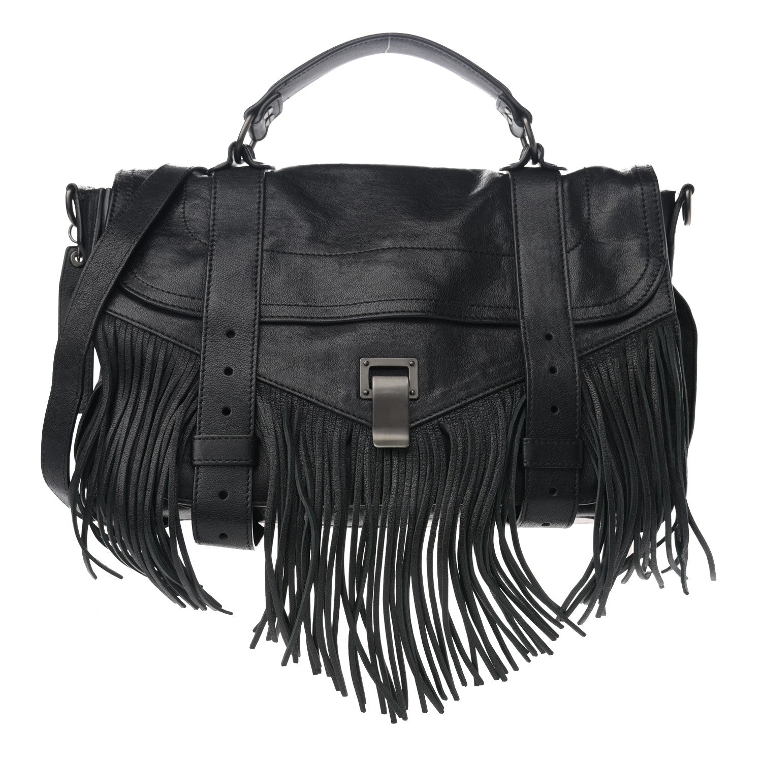 Proenza Schouler Lambskin Tiny Fringe Lux PS1 Satchel Black 1 of 11