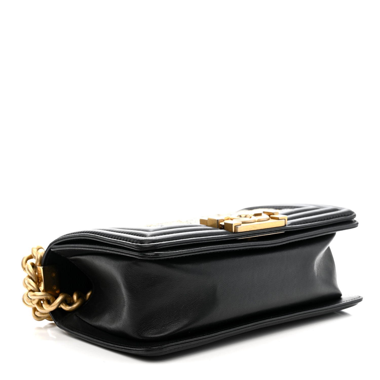 Chanel Metallic Crumpled Goatskin Small Boy Flap Black Gold 4 of 10
