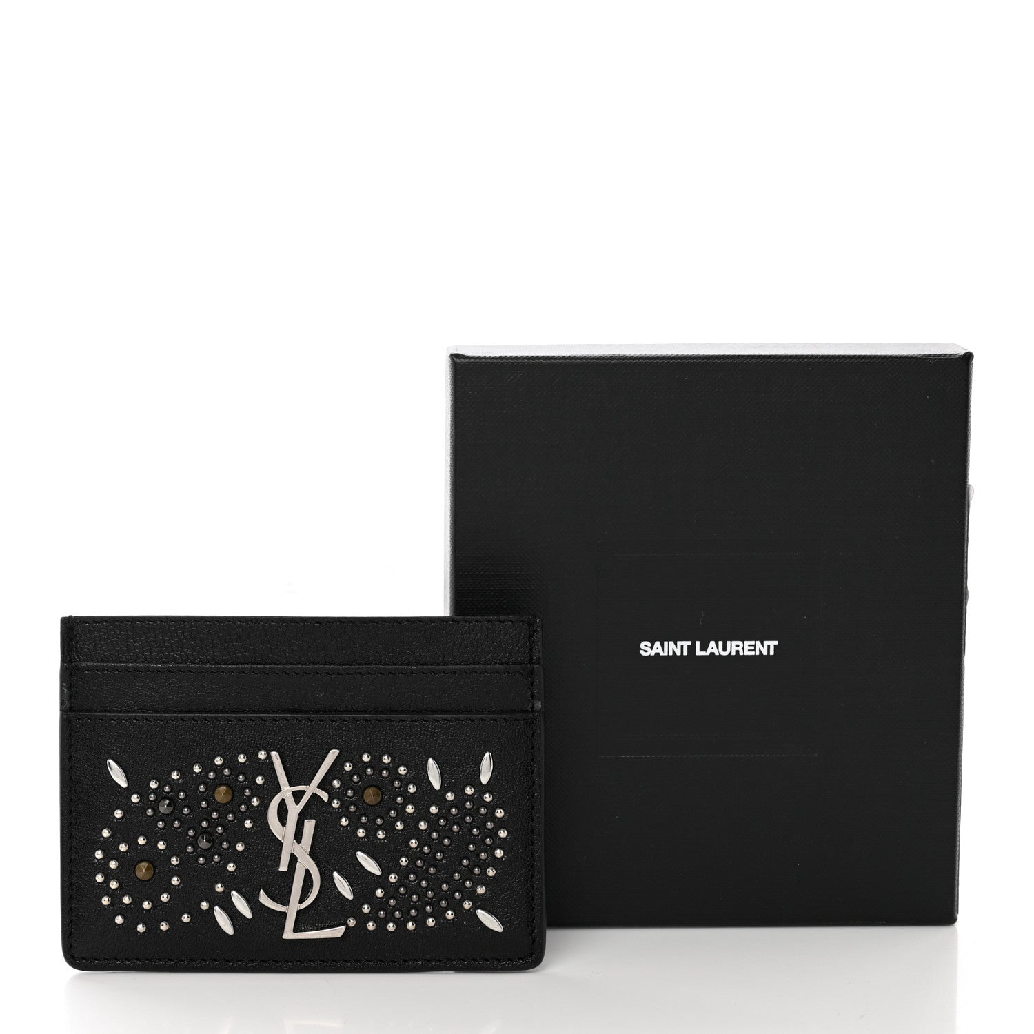 Saint Laurent Calfskin Paisley Studded Monogram Credit Card Case Black 8 of 8