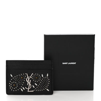 Saint Laurent Calfskin Paisley Studded Monogram Credit Card Case Black 8 of 8