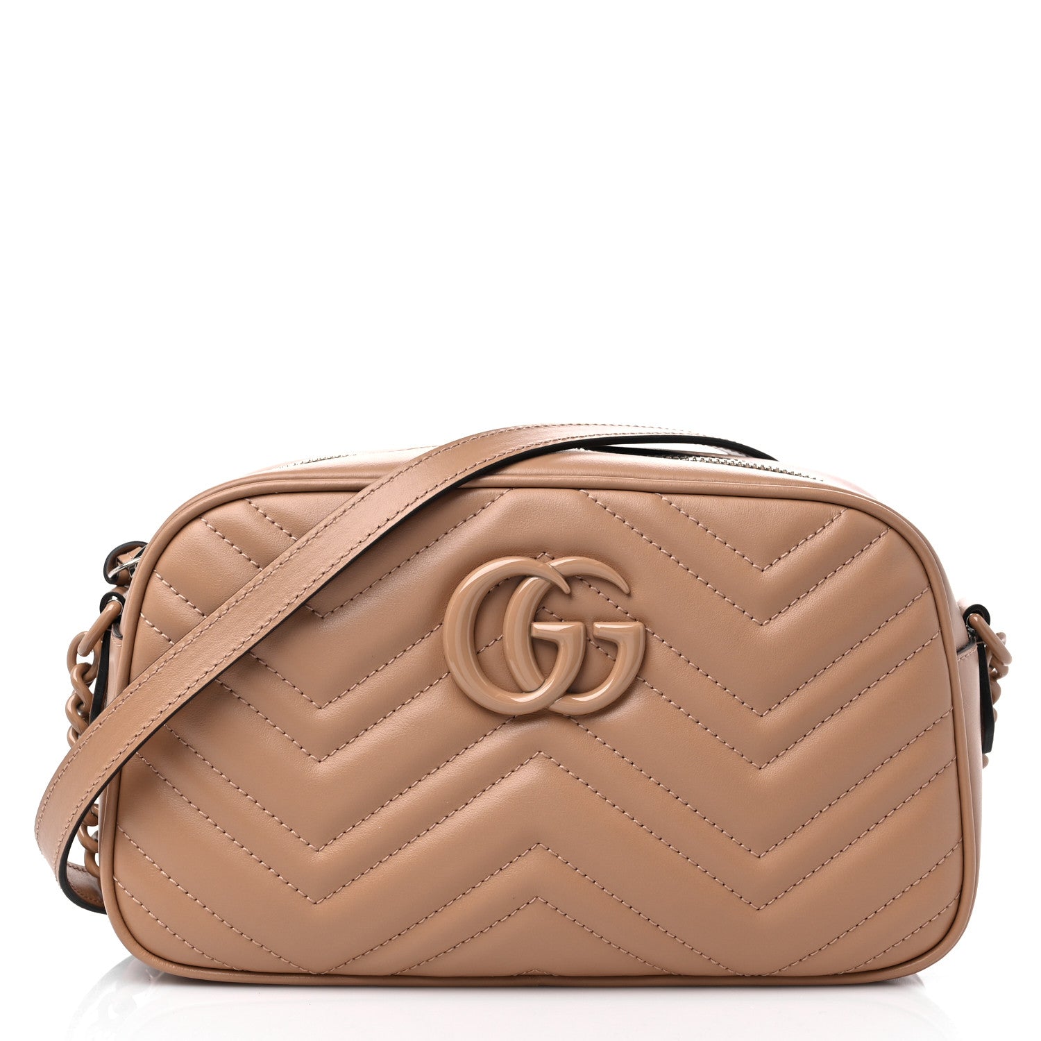 Gucci Calfskin Matelasse Monochrome Small GG Marmont Chain Shoulder Bag Camelia 1 of 8