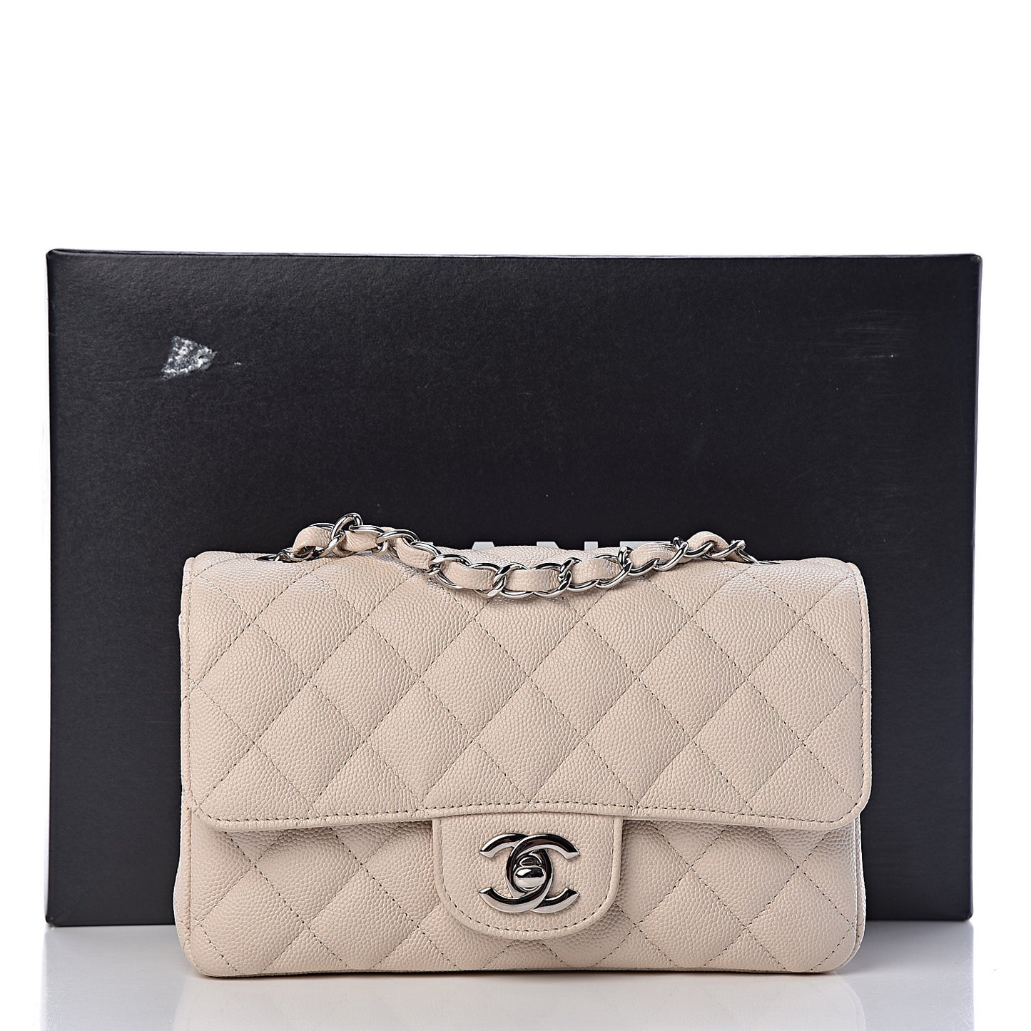 Caviar Quilted Mini Rectangular Flap Light Beige