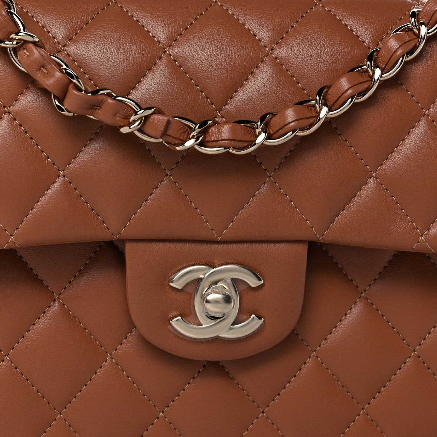 Lambskin Quilted Small Double Flap Brown