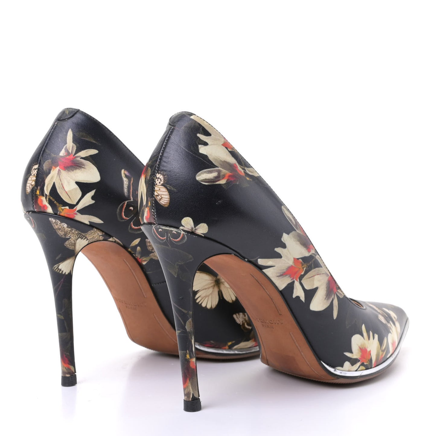 Calfskin Floral Print Pointed Toe Pumps 40 Black Multicolor