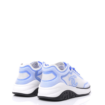 Chanel Calfskin Mesh Lyrca Womens Logo Sneakers 37.5 White Blue 4 of 8