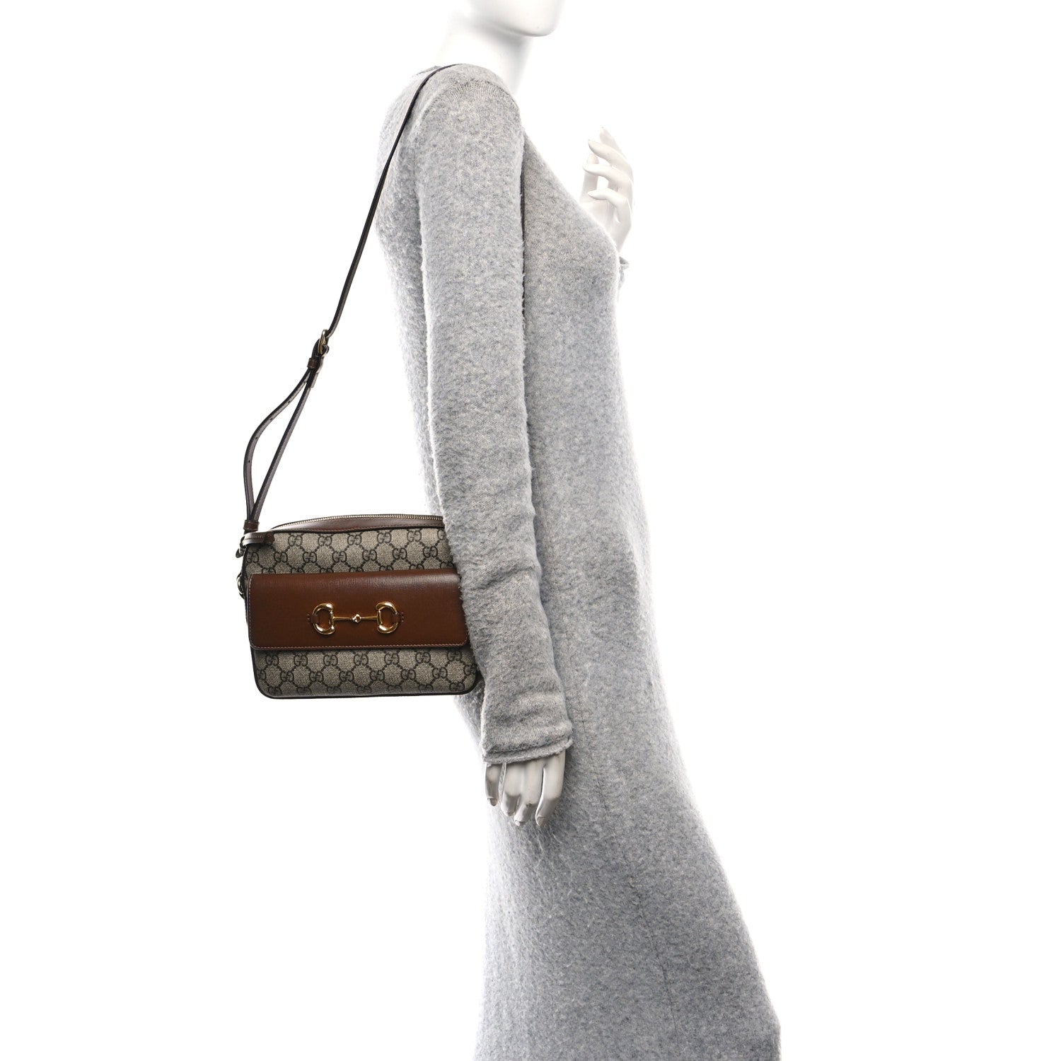 Gucci GG Supreme Monogram Small Horsebit 1955 Shoulder Bag Beige Brown Sugar 2 of 11