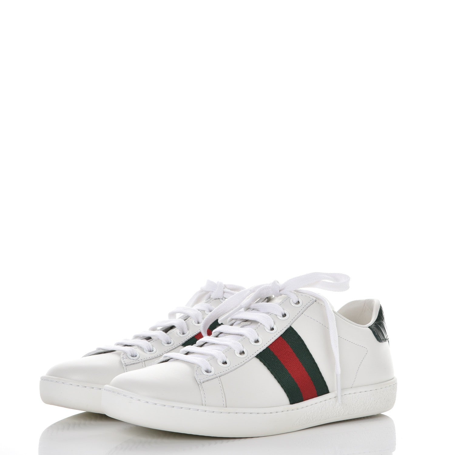 Gucci Calfskin Crocodile Web Ace Sneakers 35.5 White Green 3 of 9