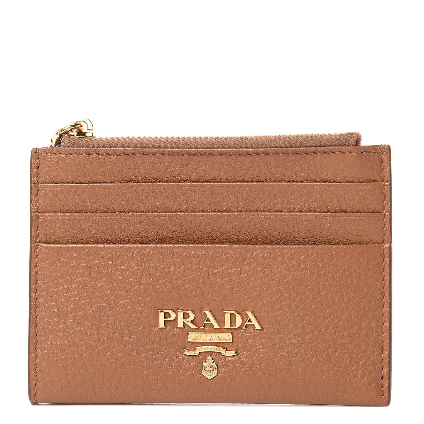 Vitello Grain Zip Card Holder Cuoio