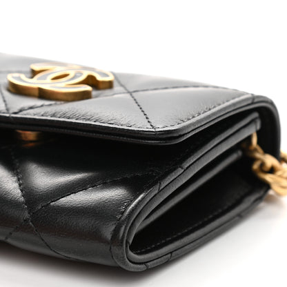 Chanel Lambskin Enamel Quilted Pending CC Card Holder On Chain Black 7 of 10