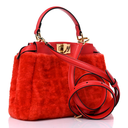 Fendi Shearling Nappa Macro FF 1974 Mini Peekaboo Iconic Satchel Tulipano Georgia Poppy 3 of 9