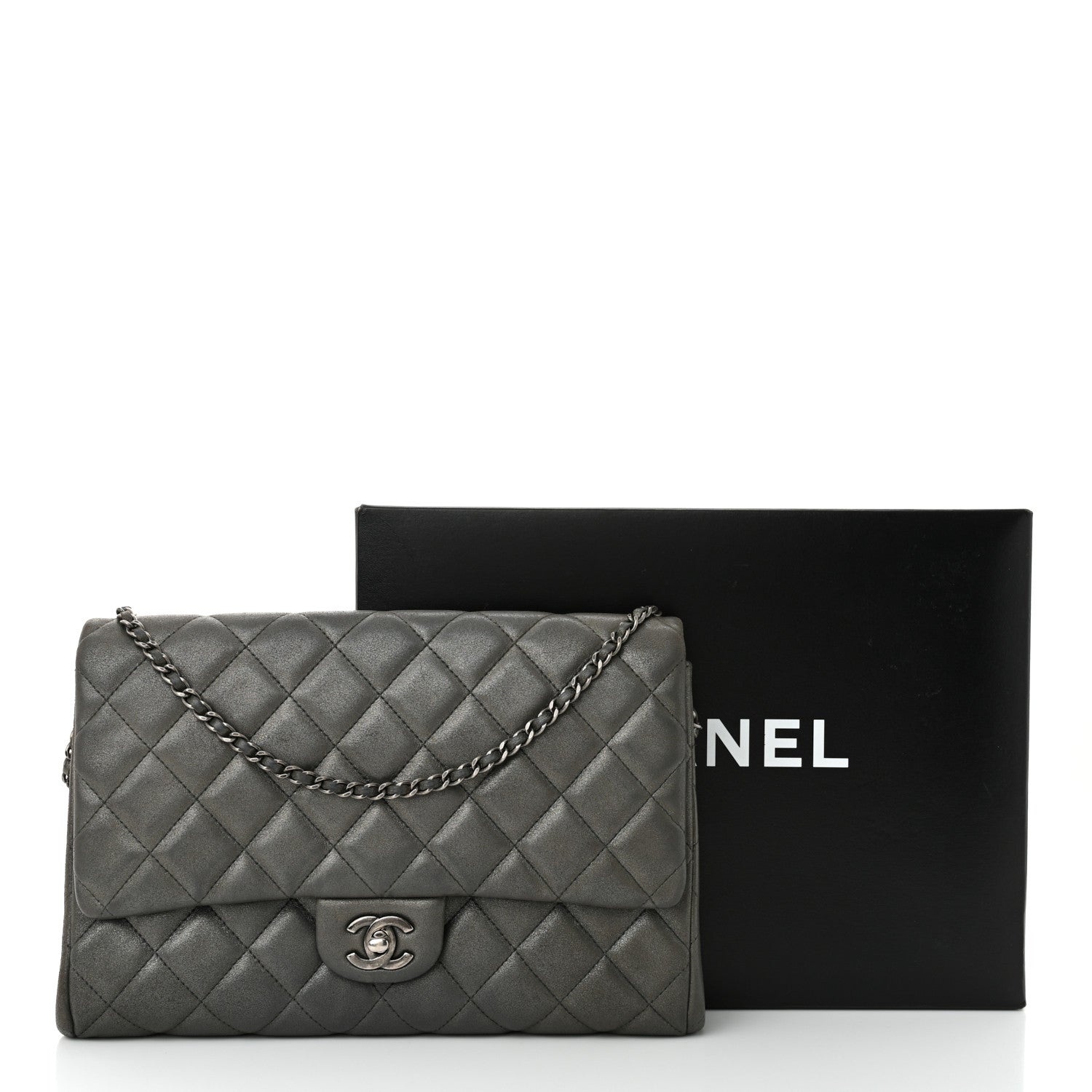 Chanel Iridescent Calfskin Quilted Clutch with Chain Flap Dark Grey 12 of 12