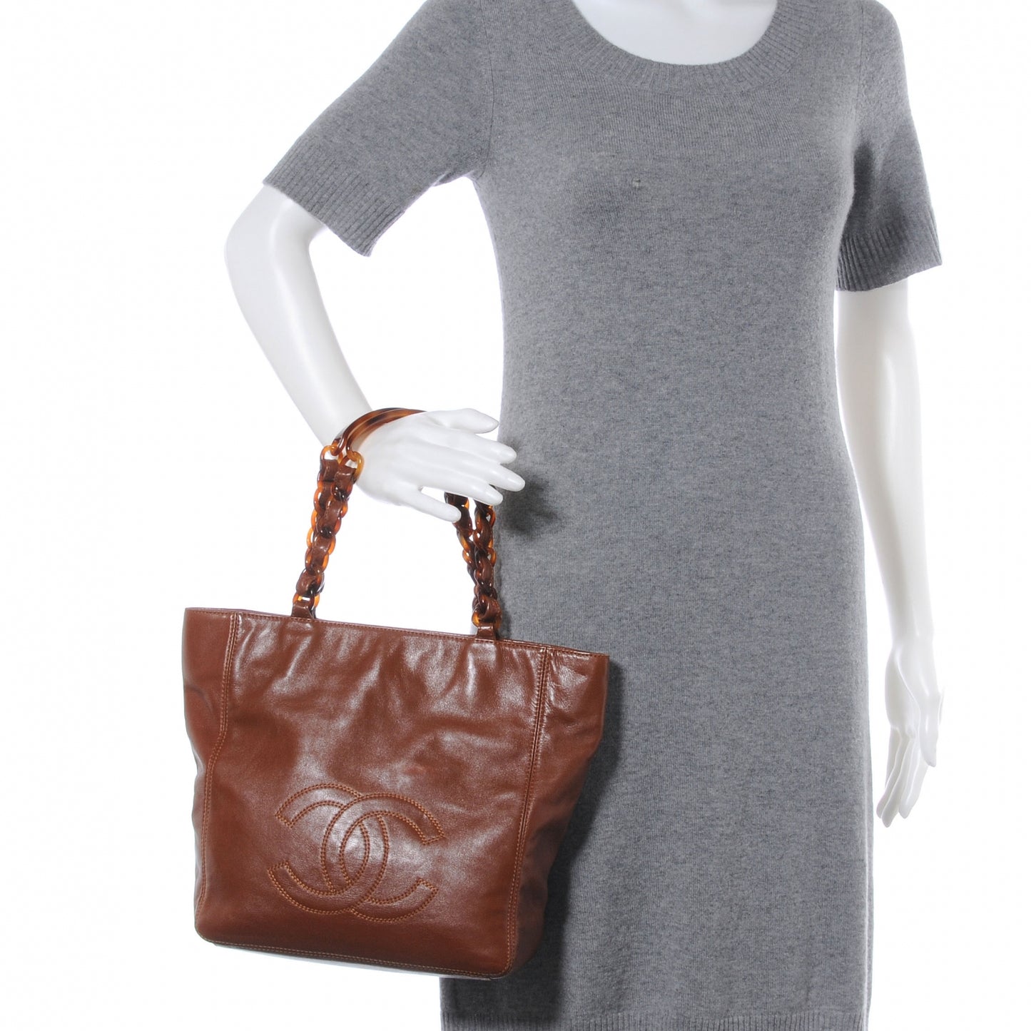 Lambskin Tortoise Chain CC Tote Brown