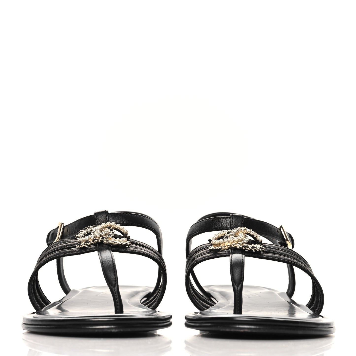 Lambskin Pearl Crystal CC Thong Sandals 38.5 Black