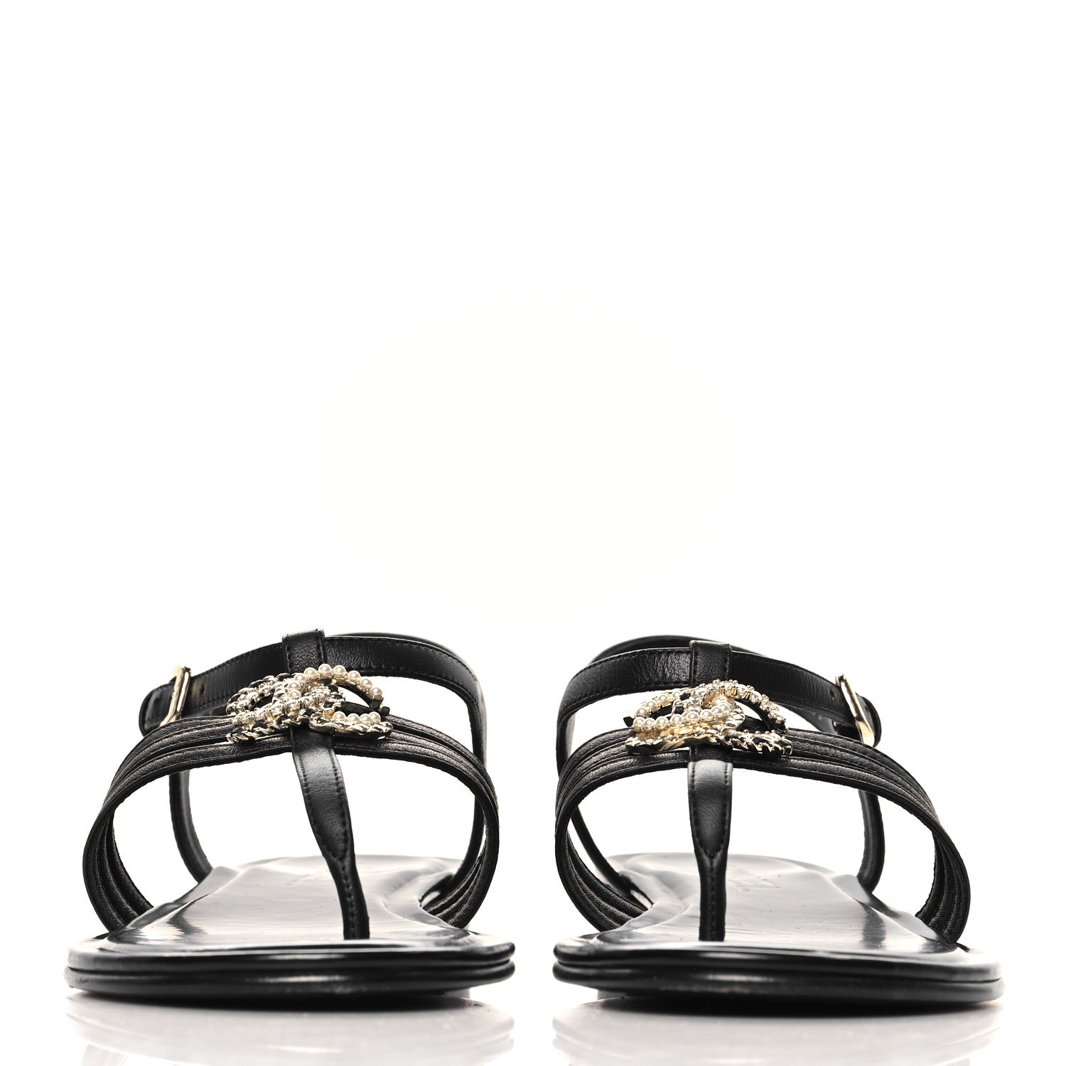 Chanel Lambskin Pearl Crystal CC Thong Sandals 38.5 Black 3 of 9