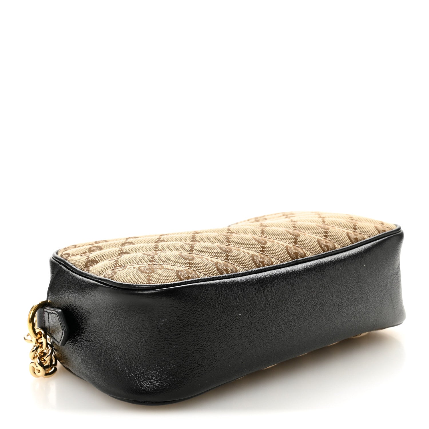 Gucci Monogram Matelasse Diagonal Small GG Marmont Chain Shoulder Bag Beige Black 4 of 12