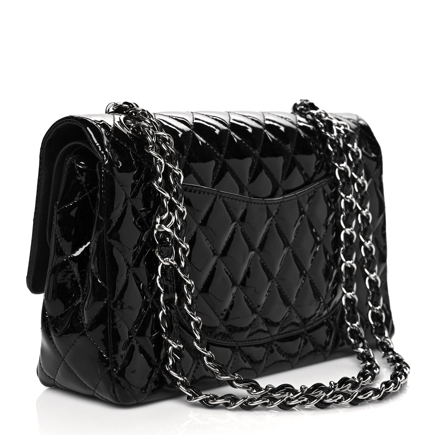 Patent Quilted Medium Double Flap Black