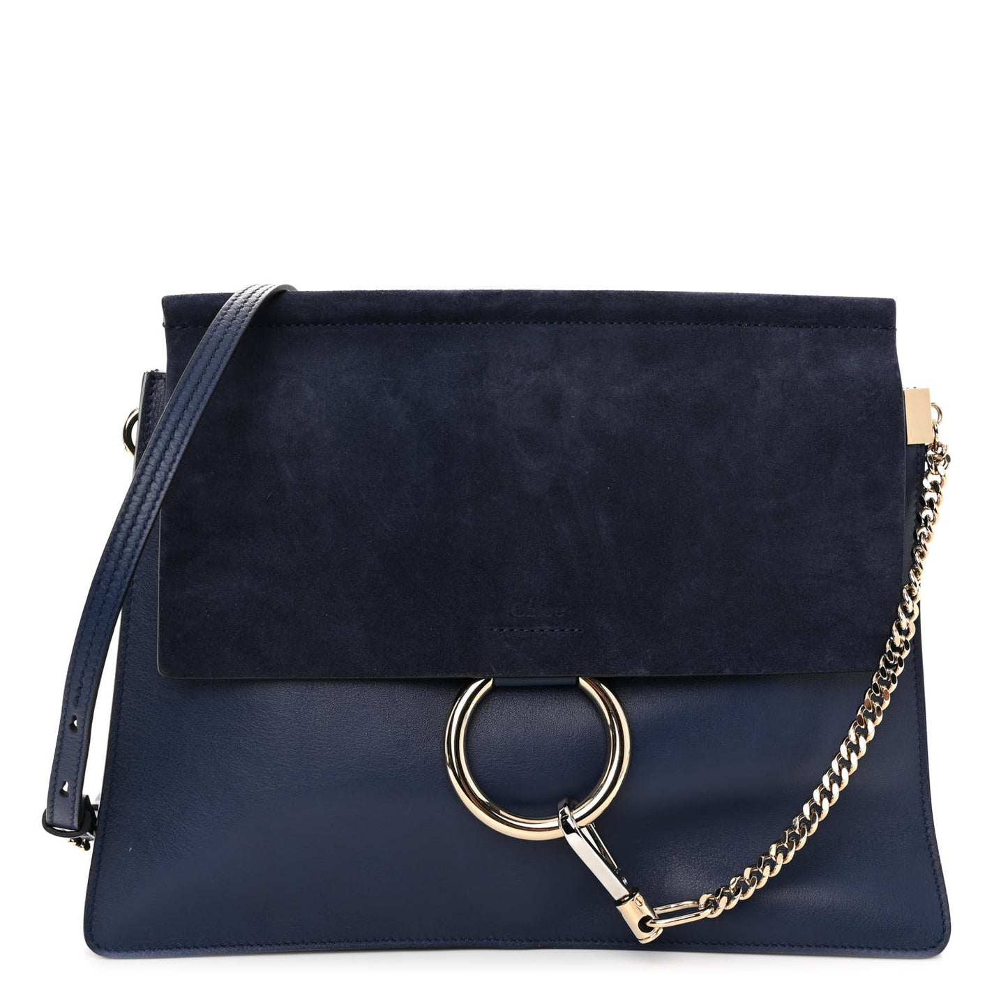 Suede Calfskin Medium Faye Shoulder Bag Royal Navy