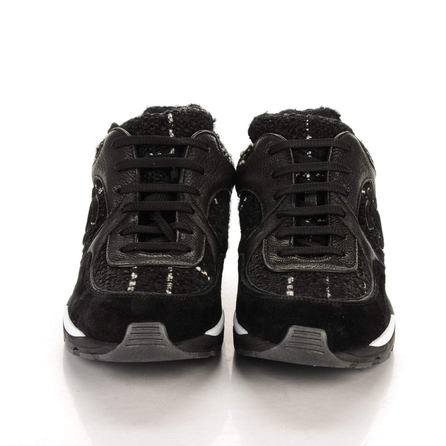 Tweed Suede Goatskin CC Sneakers 39.5 Black White