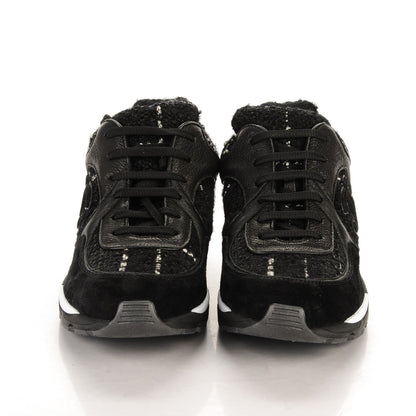 Chanel Tweed Suede Goatskin CC Sneakers 39.5 Black White 2 of 6