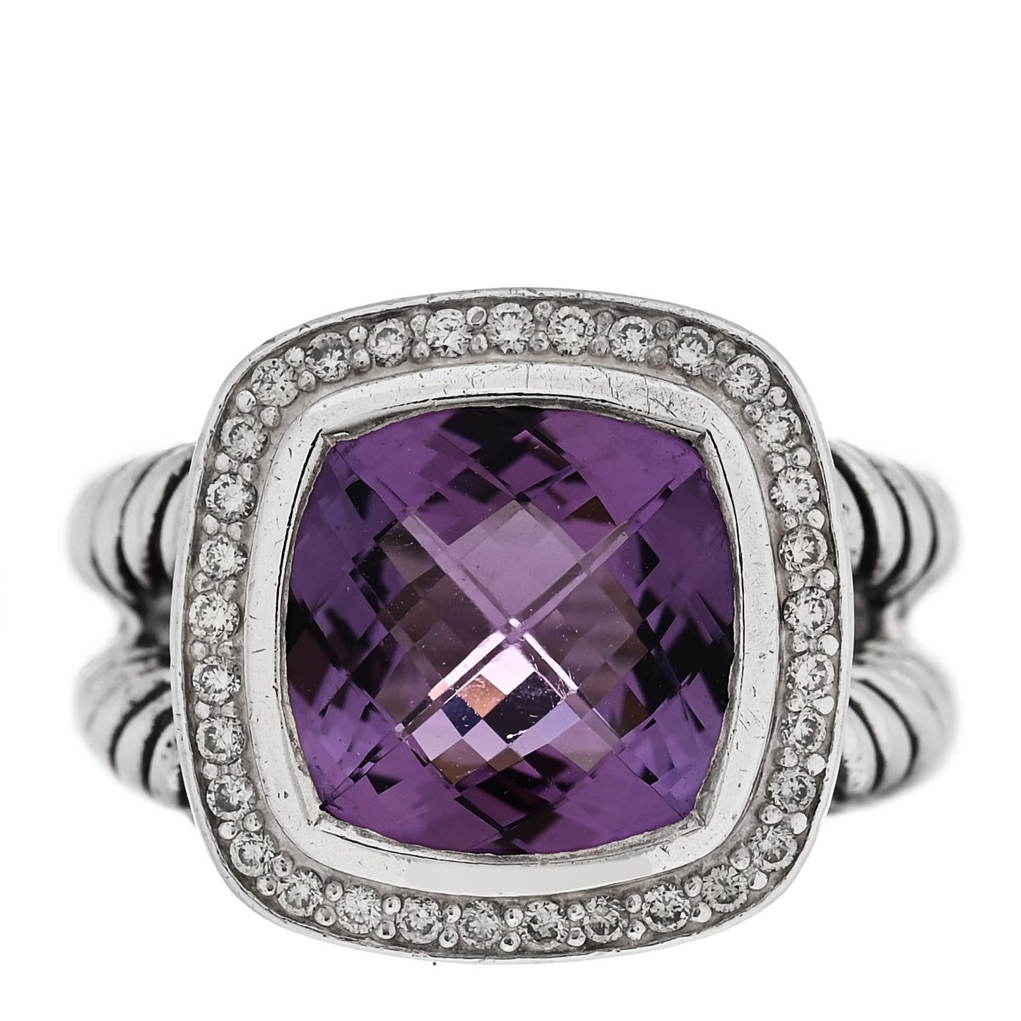 Sterling Silver Diamond Amethyst 11mm Albion Ring 56 7.5