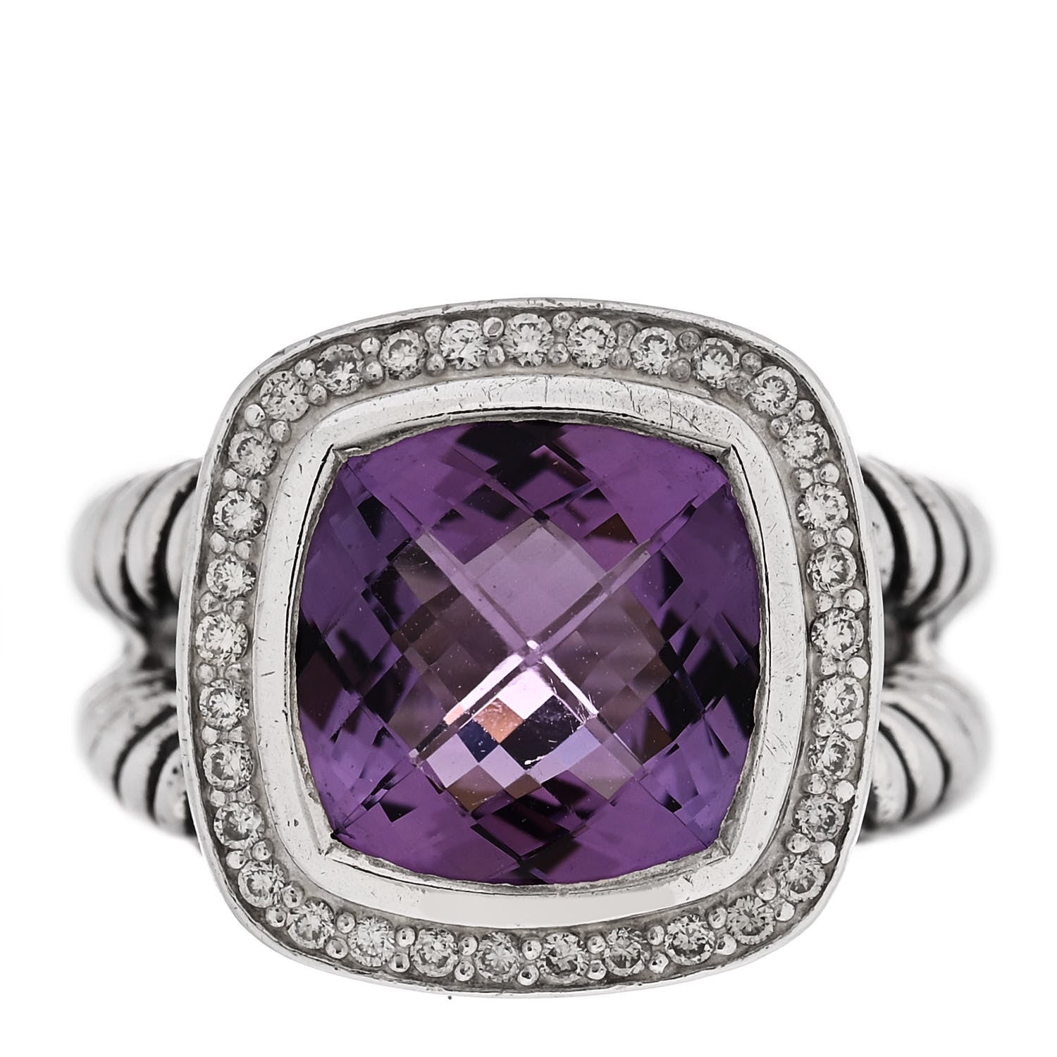 David Yurman Sterling Silver Diamond Amethyst 11mm Albion Ring 56 7.5 1 of 5