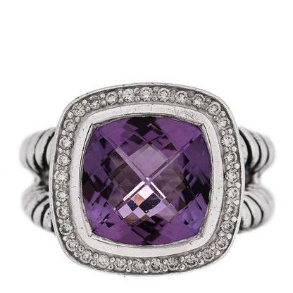 David Yurman Sterling Silver Diamond Amethyst 11mm Albion Ring 56 7.5 1 of 5