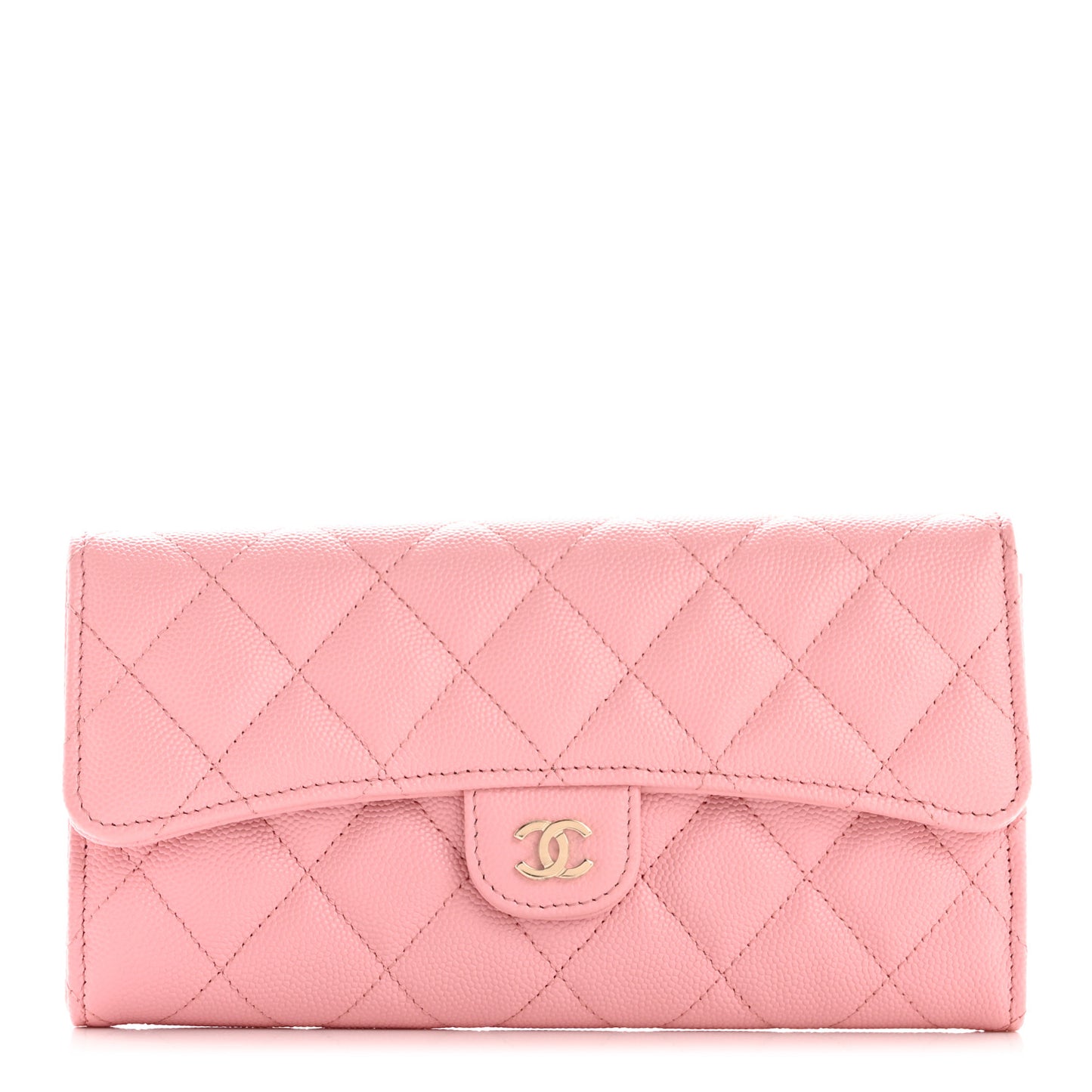Caviar Quilted Large Gusset Flap Wallet Light Pink