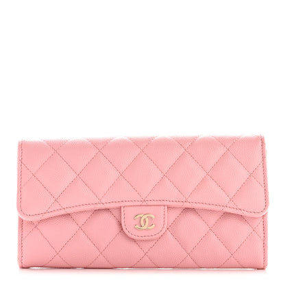 Chanel Caviar Quilted Large Gusset Flap Wallet Light Pink 1 of 9