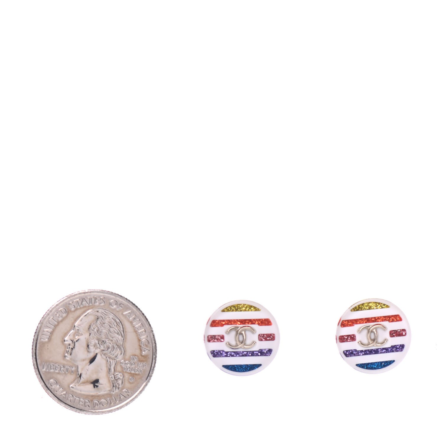 Chanel Resin Crystal CC Earrings White Multicolor 2 of 4