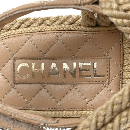 Chanel Cord Lambskin Quilted Logo Sandals 37 Beige 8 of 8