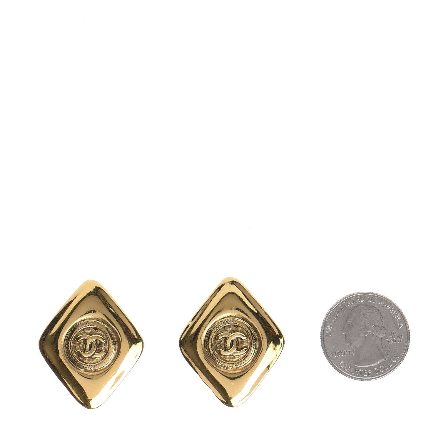 Chanel CC Diamond Shaped Clip On Earrings Gold 2 of 4