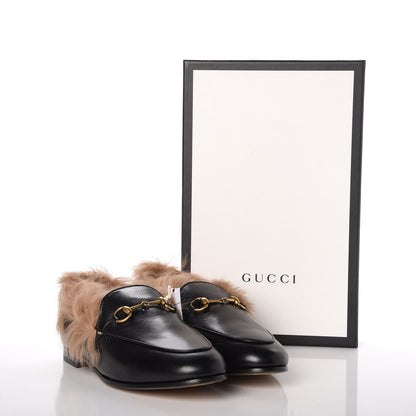 Gucci Malaga Kid Fur Womens Jordaan Loafers 38 Black Natural 8 of 8
