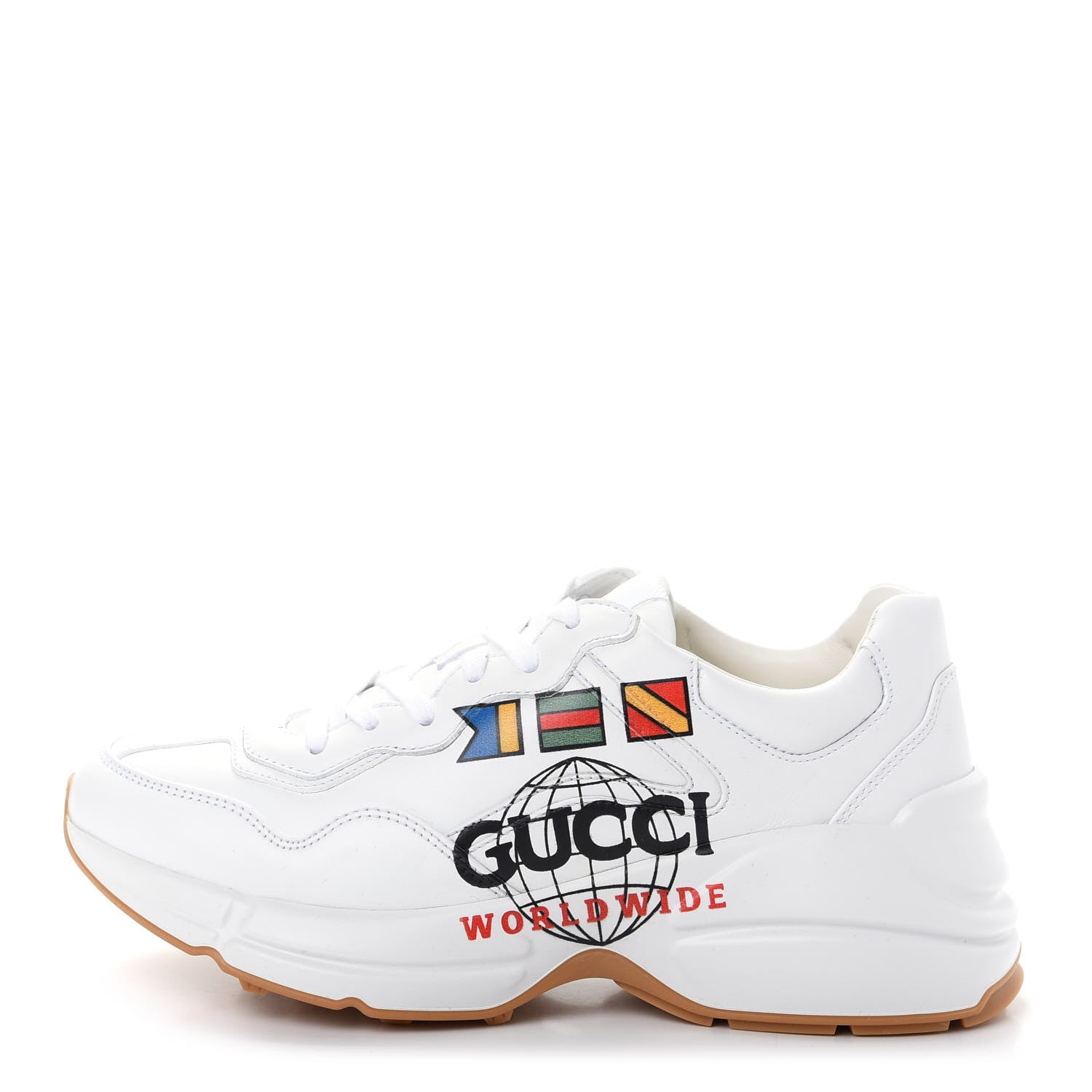 Gucci Calfskin Worldwide Womens Rhyton Sneakers 37.5 Great White 1 of 11