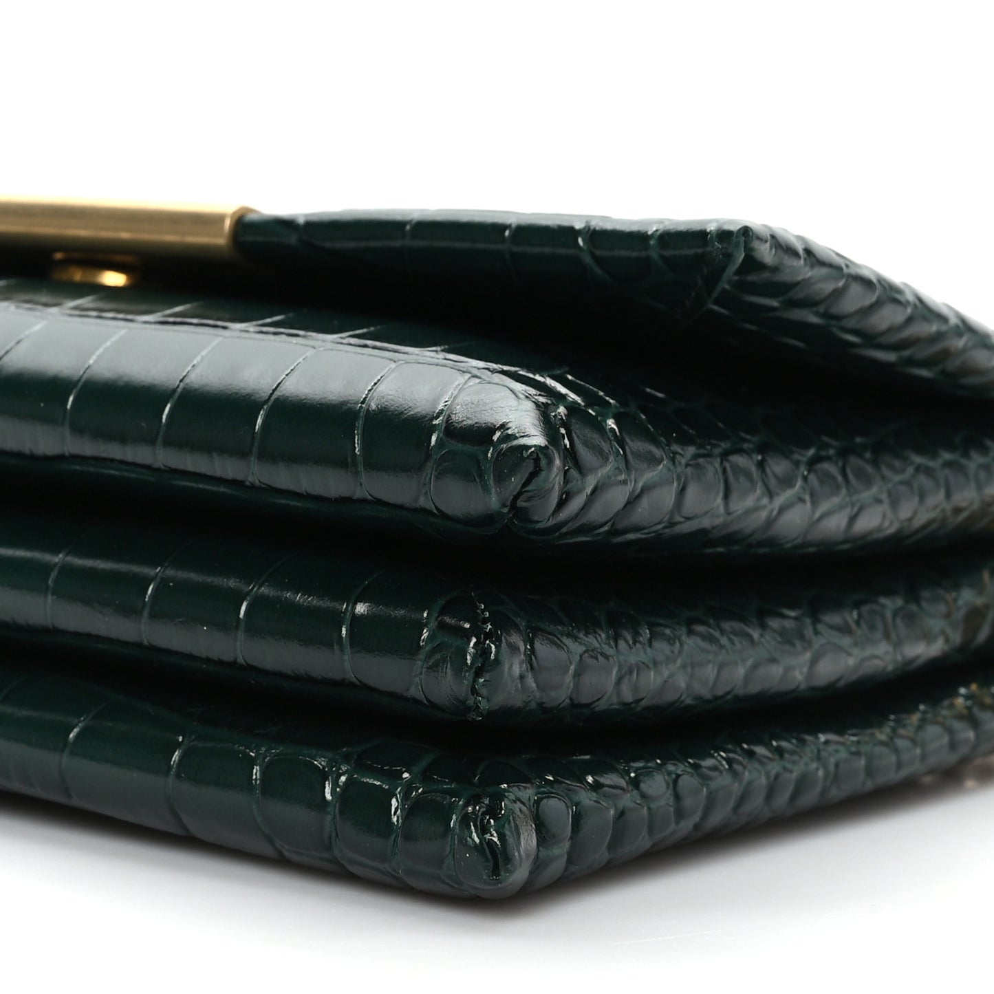 Shiny Extra Supple Calfskin Crocodile Embossed Small Triplet Bag Forest Green