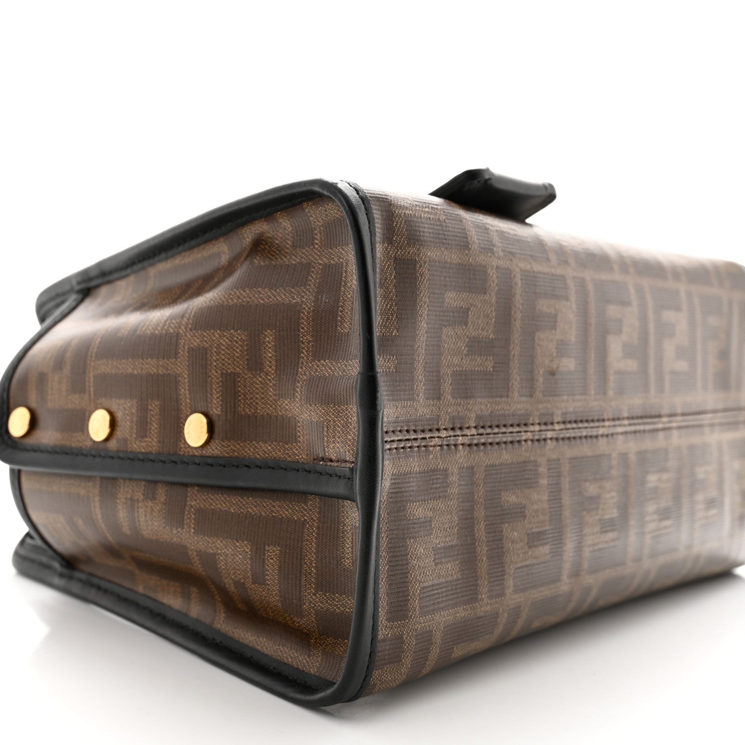 Fendi Glazed Fabric Vitello Century FF 1974 Stamp Patch Mini Peekaboo Defender Cover Mogano Panna Black 9 of 10