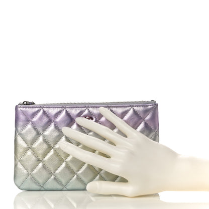 Chanel Gradient Metallic Calfskin Quilted Cosmetic Case Silver Blue Yellow Purple 2 of 11