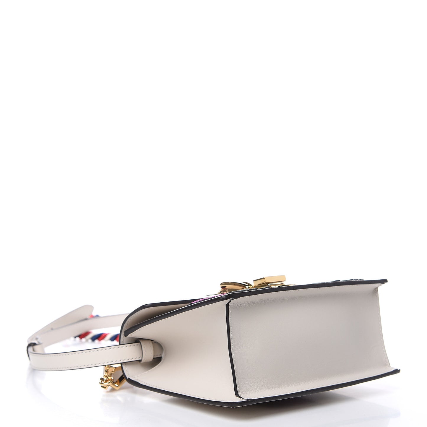Calfskin Embroidered Mini Sylvie Top Handle Bag White