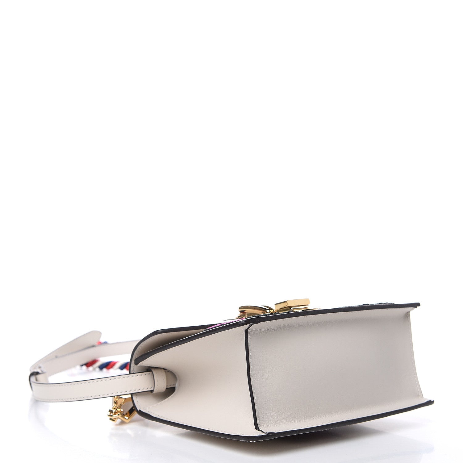 Gucci Calfskin Embroidered Mini Sylvie Top Handle Bag White 4 of 12