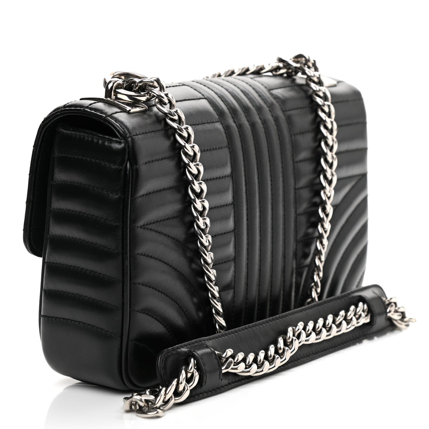 Soft Calfskin Impunture Diagramme Medium Chain Flap Shoulder Bag Black