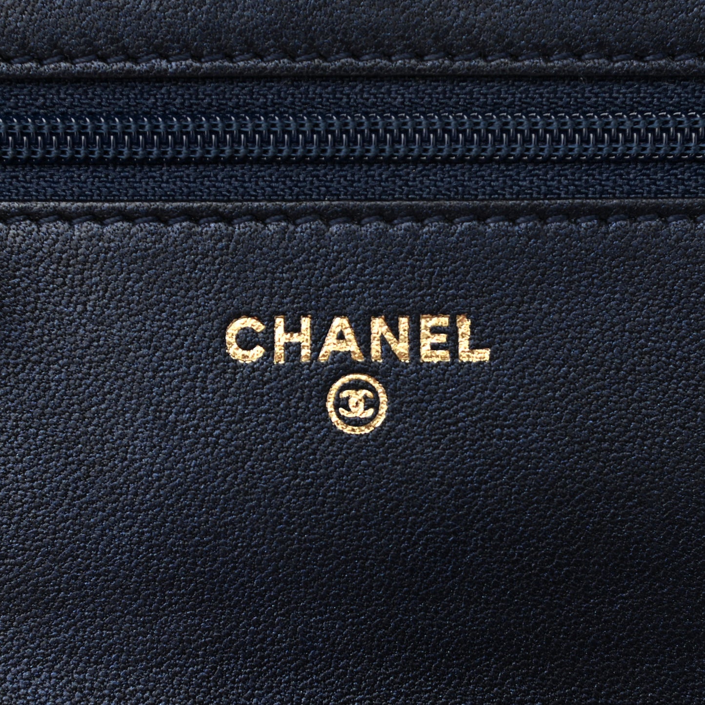 Goatskin Camellia Embossed Wallet On Chain WOC Navy