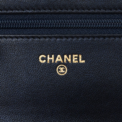 Chanel Goatskin Camellia Embossed Wallet On Chain WOC Navy 6 of 11