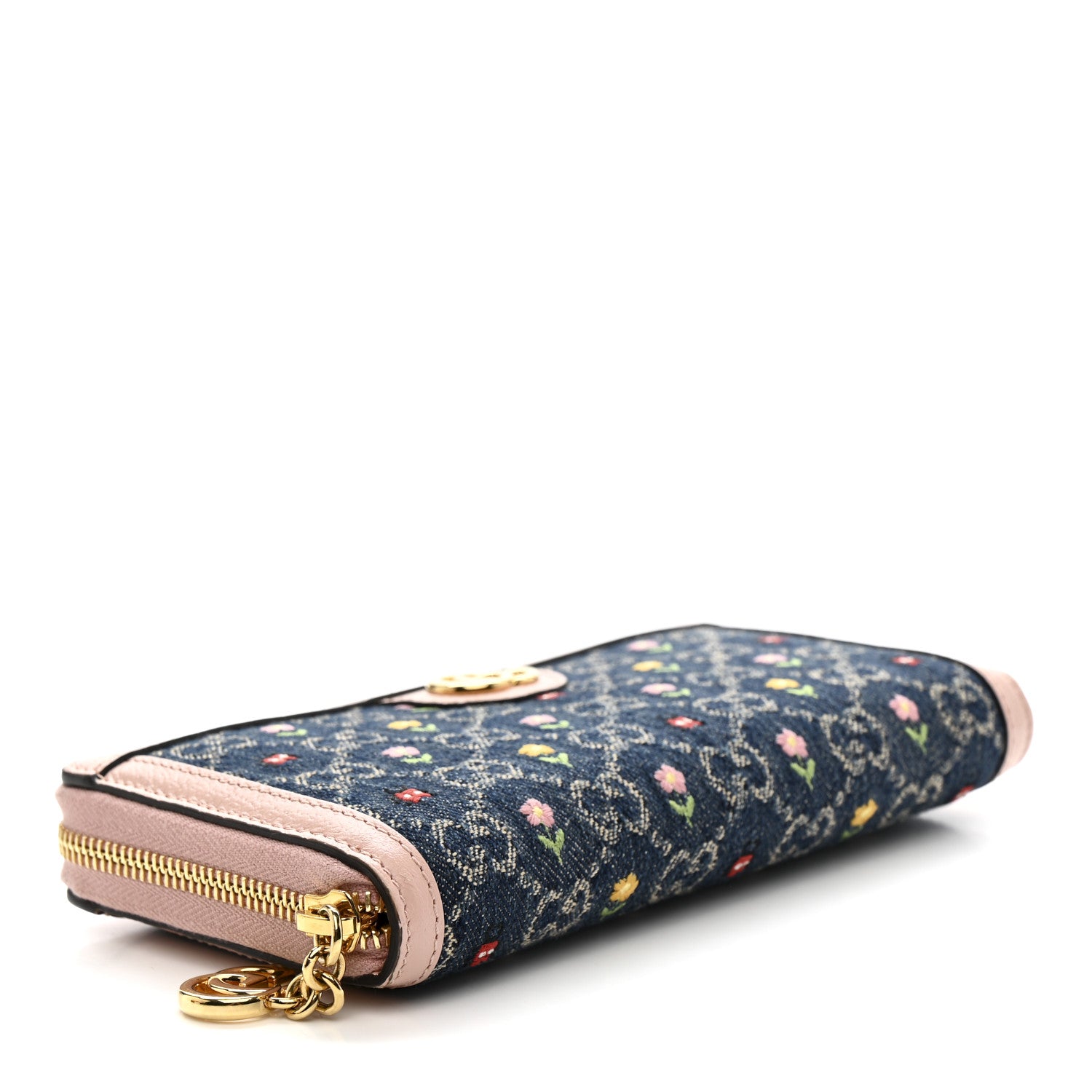 Gucci New Denim GG Monogram Calfskin Love Parade Zip Around Wallet