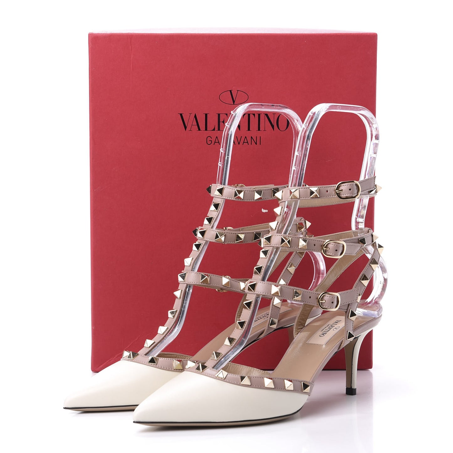 Calfskin Rockstud Ankle Strap 65mm Pumps 38 38 Light Ivory Poudre