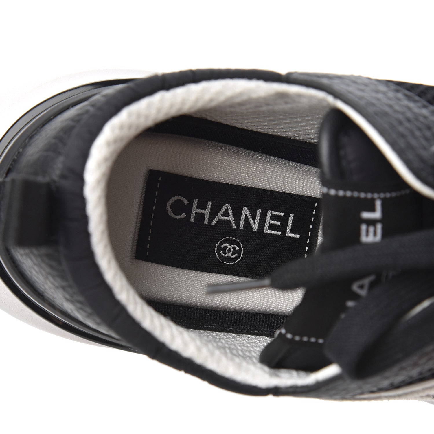 Chanel Calfskin Mesh Lycra Suede Womens Logo Sneakers 36.5 Black 7 of 9