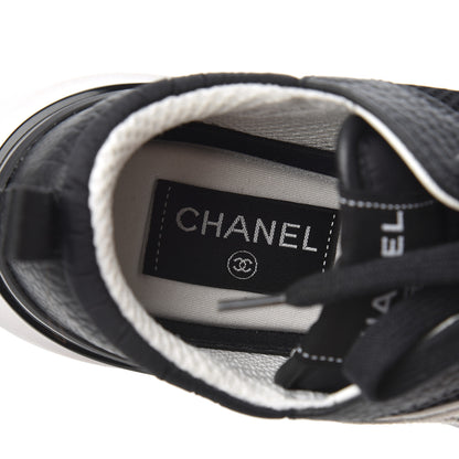 Chanel Calfskin Mesh Lycra Suede Womens Logo Sneakers 36.5 Black 7 of 9