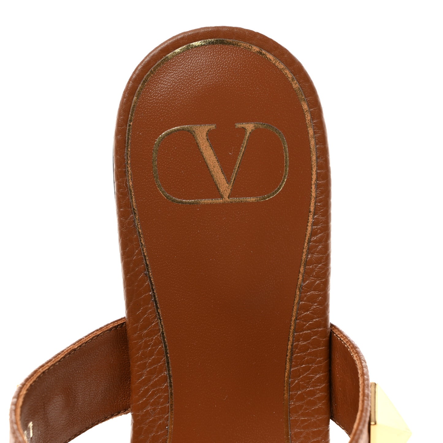 VALENTINO GARAVANI Calfskin Roman Stud Flat Slide Sandals 37 Saddle Brown
