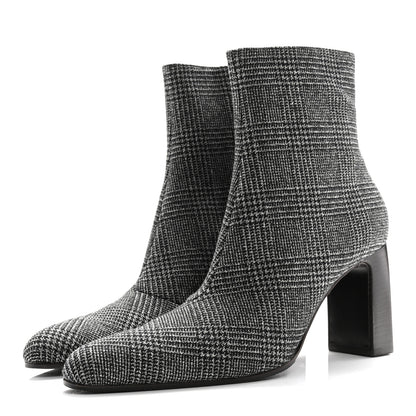 Balenciaga Wool Plaid Ankle Boots 41 Black White 4 of 10